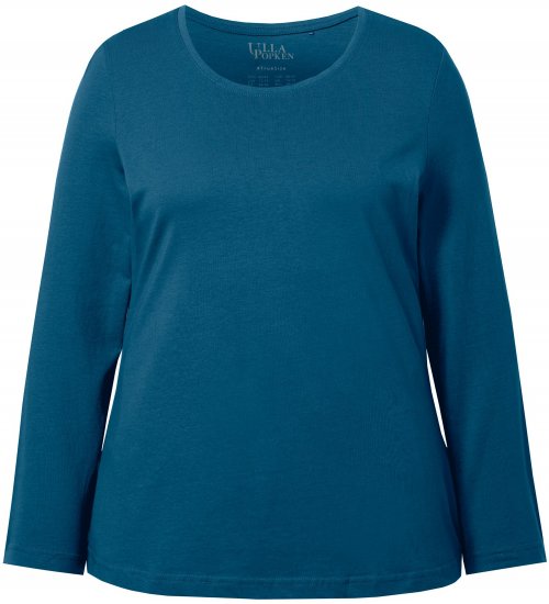 Ulla Popken Basic Round Neck Long Sleeve Slim Fit Cotton Tee Cerulean - T-shirty - 