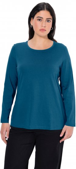 Ulla Popken Basic Round Neck Long Sleeve Slim Fit Cotton Tee Cerulean - T-shirty - 