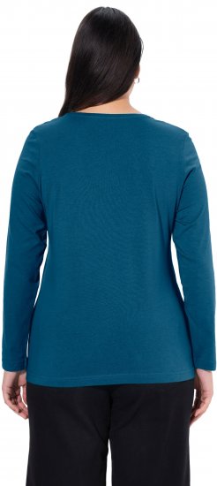 Ulla Popken Basic Round Neck Long Sleeve Slim Fit Cotton Tee Cerulean - T-shirty - 