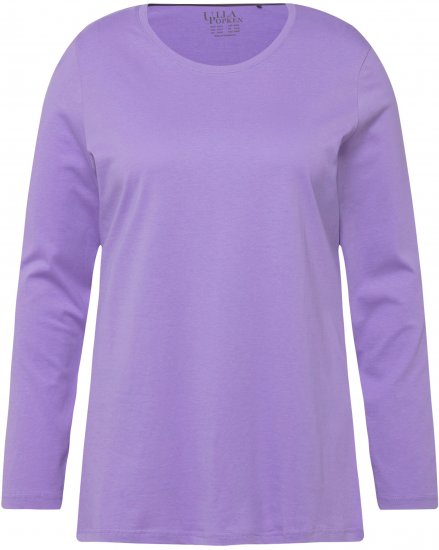 Ulla Popken Basic Round Neck Long Sleeve Slim Fit Cotton Tee Pale Lilac - T-shirty - 