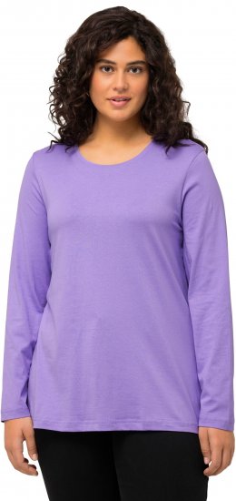 Ulla Popken Basic Round Neck Long Sleeve Slim Fit Cotton Tee Pale Lilac - T-shirty - 