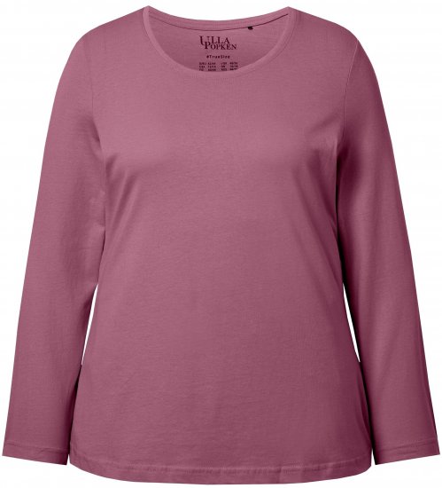 Ulla Popken Basic Round Neck Long Sleeve Slim Fit Cotton Tee Dark Rose - T-shirty - 