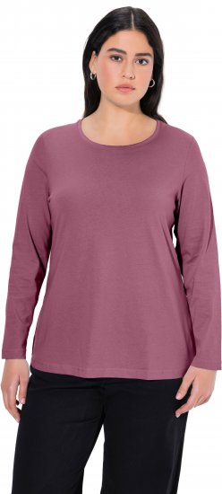 Ulla Popken Basic Round Neck Long Sleeve Slim Fit Cotton Tee Dark Rose - T-shirty - 