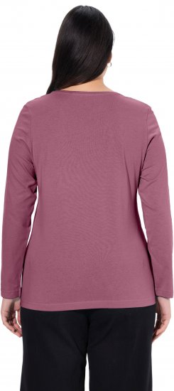 Ulla Popken Basic Round Neck Long Sleeve Slim Fit Cotton Tee Dark Rose - T-shirty - 