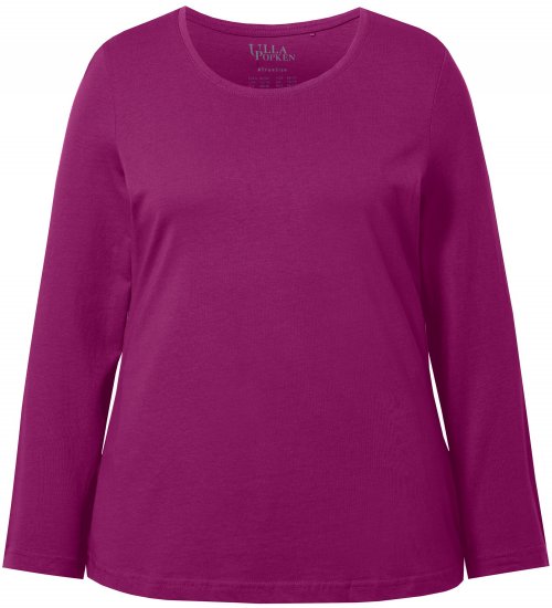 Ulla Popken Basic Round Neck Long Sleeve Slim Fit Cotton Tee Berry - T-shirty - 