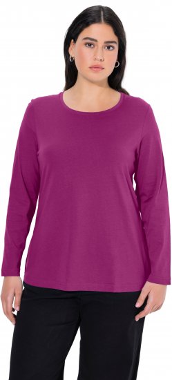 Ulla Popken Basic Round Neck Long Sleeve Slim Fit Cotton Tee Berry - T-shirty - 