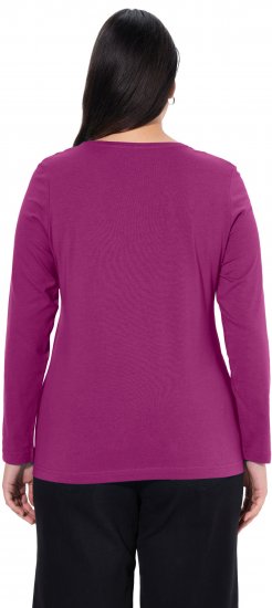 Ulla Popken Basic Round Neck Long Sleeve Slim Fit Cotton Tee Berry - T-shirty - 