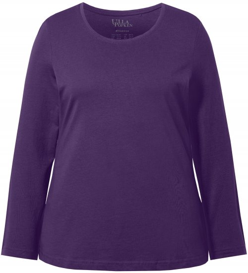 Ulla Popken Basic Round Neck Long Sleeve Slim Fit Cotton Tee Deep Violet - T-shirty - 