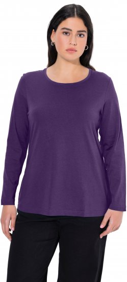Ulla Popken Basic Round Neck Long Sleeve Slim Fit Cotton Tee Deep Violet - T-shirty - 