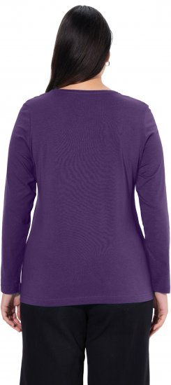 Ulla Popken Basic Round Neck Long Sleeve Slim Fit Cotton Tee Deep Violet - T-shirty - 