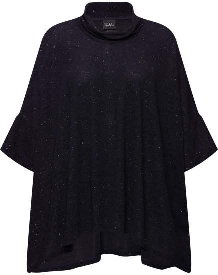 Ulla Popken Sparkling Draped Collared Tee Navy Blue - Koszulki z nadrukiem dla kobiet - 