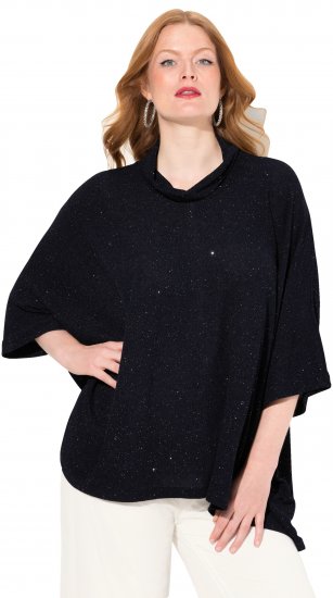Ulla Popken Sparkling Draped Collared Tee Navy Blue - Koszulki z nadrukiem dla kobiet - 