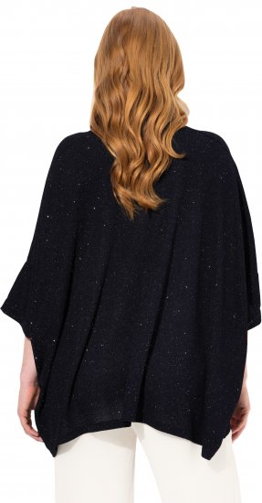 Ulla Popken Sparkling Draped Collared Tee Navy Blue - Koszulki z nadrukiem dla kobiet - 