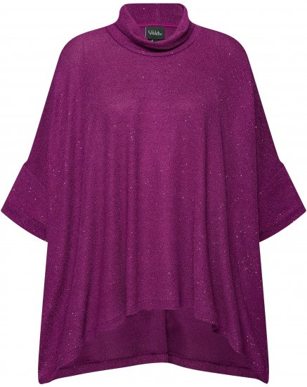 Ulla Popken Sparkling Draped Collared Tee Mulberry - Koszulki z nadrukiem dla kobiet - 