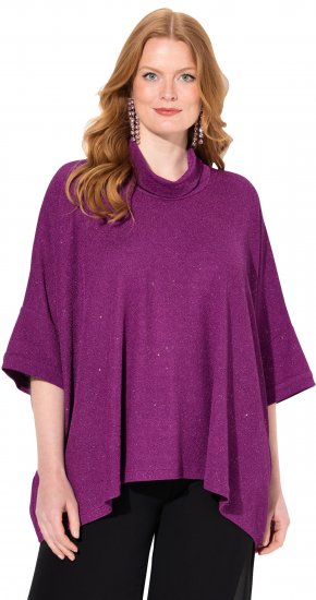 Ulla Popken Sparkling Draped Collared Tee Mulberry - Koszulki z nadrukiem dla kobiet - 