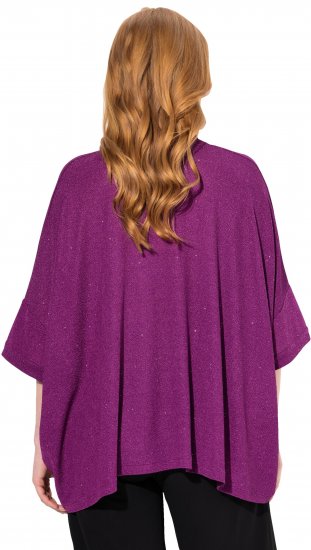 Ulla Popken Sparkling Draped Collared Tee Mulberry - Koszulki z nadrukiem dla kobiet - 