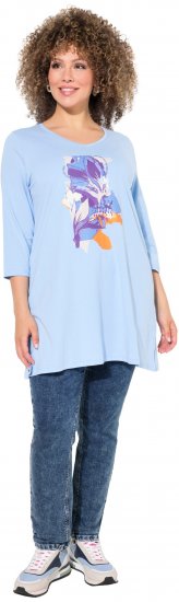 Ulla Popken Floral Motif 3/4 Sleeve Tunic Tee Light Blue - Koszulki z nadrukiem dla kobiet - 