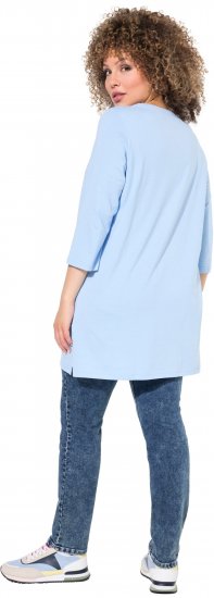 Ulla Popken Floral Motif 3/4 Sleeve Tunic Tee Light Blue - Koszulki z nadrukiem dla kobiet - 