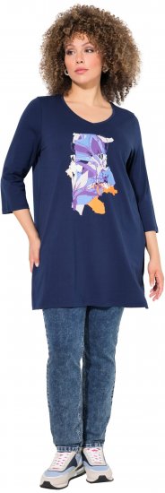 Ulla Popken Floral Motif 3/4 Sleeve Tunic Tee Ink Blue - Koszulki z nadrukiem dla kobiet - 