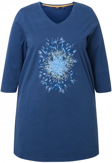 Ulla Popken Floral Print 3/4 Sleeve V-Neck Tee Mint Green - Koszulki z nadrukiem dla kobiet - 