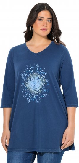 Ulla Popken Floral Print 3/4 Sleeve V-Neck Tee Mint Green - Koszulki z nadrukiem dla kobiet - 