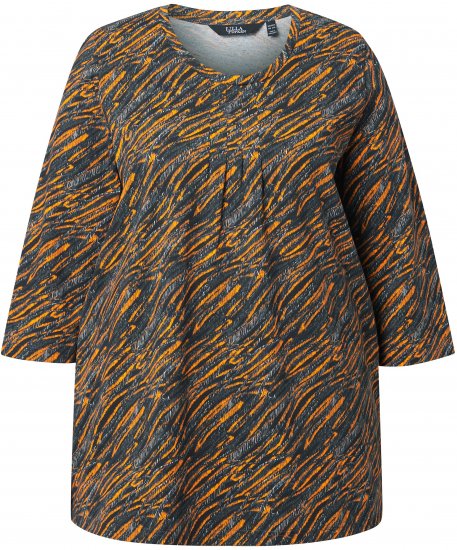 Ulla Popken Graphic Print 3/4 Sleeve Tee Neon Orange - Koszulki z nadrukiem dla kobiet - 