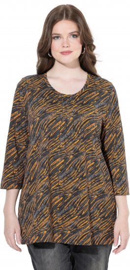 Ulla Popken Graphic Print 3/4 Sleeve Tee Neon Orange - Koszulki z nadrukiem dla kobiet - 