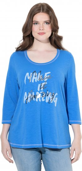Ulla Popken Make It Amazing 3/4 Sleeve Graphic Tee Pacific Blue - Koszulki z nadrukiem dla kobiet - 
