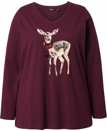 Ulla Popken Fawn Long Sleeve Graphic Tee Plum - Koszulki z nadrukiem dla kobiet - 