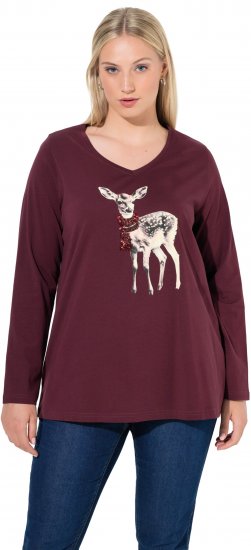 Ulla Popken Fawn Long Sleeve Graphic Tee Plum - Koszulki z nadrukiem dla kobiet - 