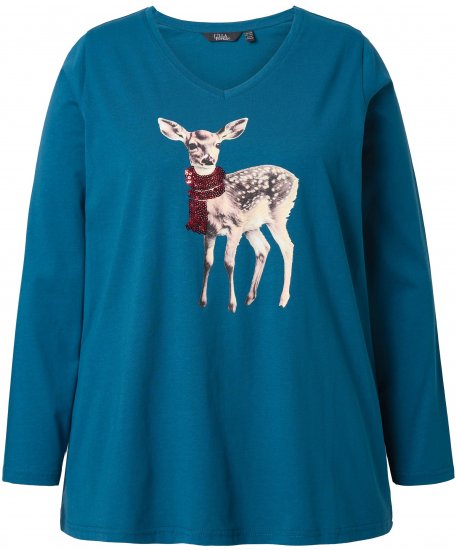 Ulla Popken Fawn Long Sleeve Graphic Tee Teal - Koszulki z nadrukiem dla kobiet - 
