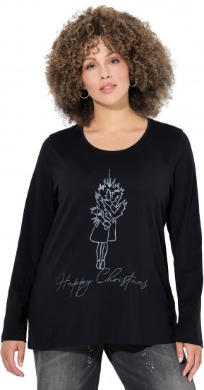 Ulla Popken Holiday Long Sleeve Graphic Tee Black - Koszulki z nadrukiem dla kobiet - 