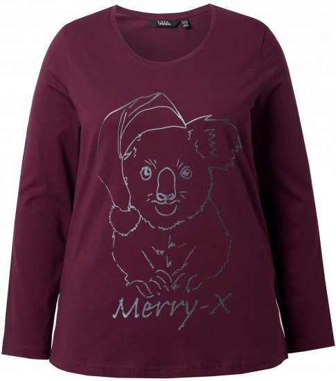 Ulla Popken Holiday Long Sleeve Graphic Tee Plum - Koszulki z nadrukiem dla kobiet - 