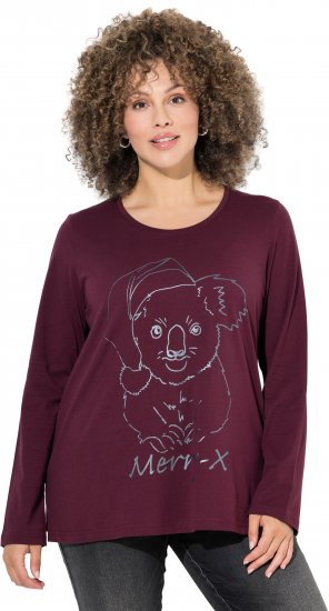 Ulla Popken Holiday Long Sleeve Graphic Tee Plum - Koszulki z nadrukiem dla kobiet - 