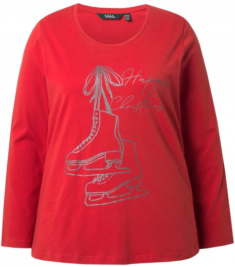 Ulla Popken Holiday Long Sleeve Graphic Tee Salsa Red - Koszulki z nadrukiem dla kobiet - 