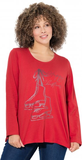 Ulla Popken Holiday Long Sleeve Graphic Tee Salsa Red - Koszulki z nadrukiem dla kobiet - 