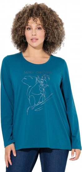 Ulla Popken Holiday Long Sleeve Graphic Tee Teal - Koszulki z nadrukiem dla kobiet - 
