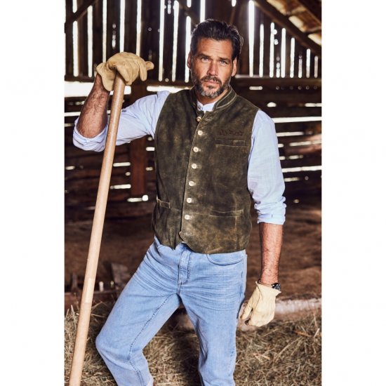 jP1880 Finest Goat Suede Traditional Vest Dark Brown - Trachten & Oktoberfest - Stroje Oktoberfest w dużych rozmiarach (Trachten)