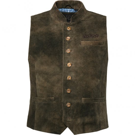 jP1880 Finest Goat Suede Traditional Vest Dark Brown - Trachten & Oktoberfest - Stroje Oktoberfest w dużych rozmiarach (Trachten)