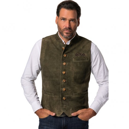 jP1880 Finest Goat Suede Traditional Vest Dark Brown - Trachten & Oktoberfest - Stroje Oktoberfest w dużych rozmiarach (Trachten)