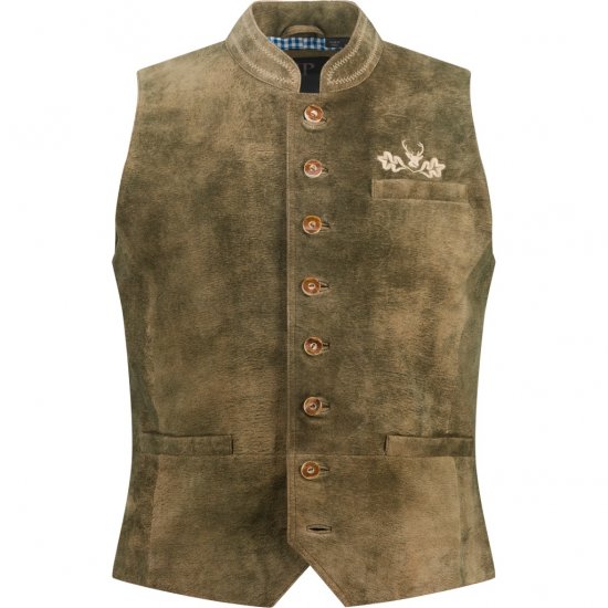 JP1880 Vest Goat Suede Traditional Moss Green - Trachten & Oktoberfest - Stroje Oktoberfest w dużych rozmiarach (Trachten)