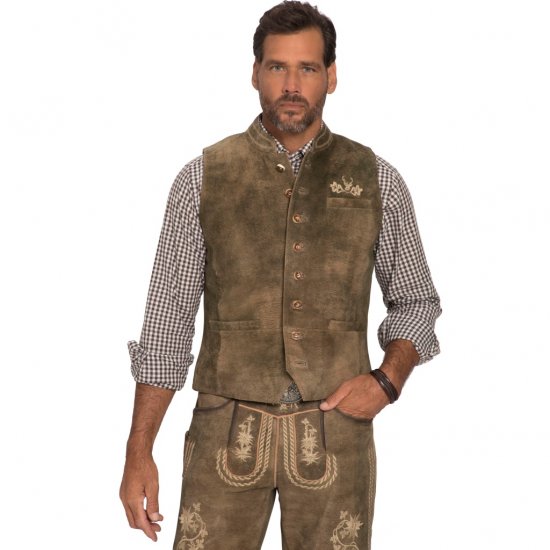JP1880 Vest Goat Suede Traditional Moss Green - Trachten & Oktoberfest - Stroje Oktoberfest w dużych rozmiarach (Trachten)