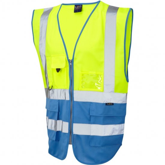 Leo Lynton Ecoviz Superior Waistcoat Hi-Vis Yellow/Deep Sky Blue - Odzież robocza - Odzież robocza 3XL-6XL