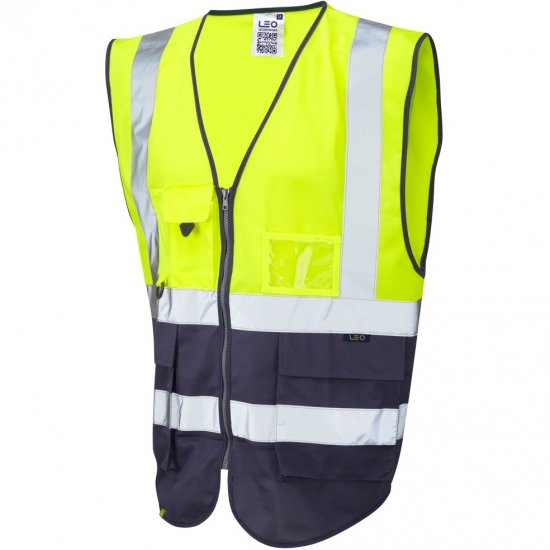 Leo Lynton Ecoviz Superior Waistcoat Hi-Vis Yellow/Navy - Odzież robocza - Odzież robocza 3XL-6XL