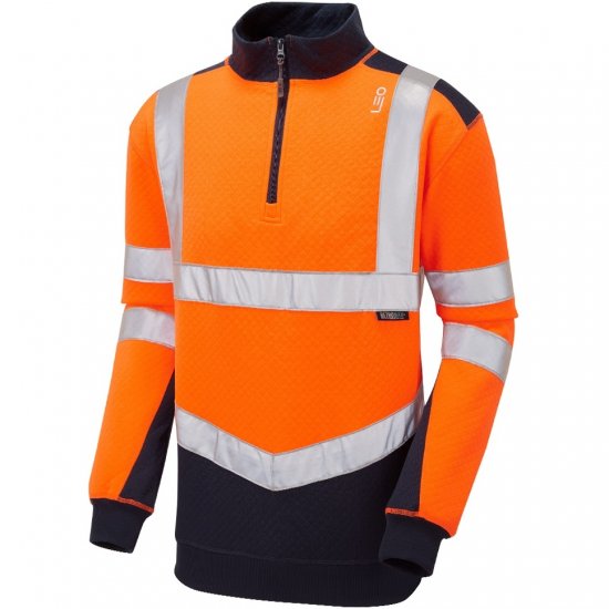 Leo Tapeley Ecoviz Dual Colour 1/4 Zip Sweatshirt Hi-Vis Orange/Navy - Odzież robocza - Odzież robocza 3XL-6XL