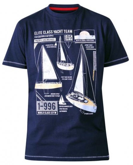 D555 Neville Yacht Team Crew Neck Printed T-Shirt Navy - Koszulki - T-shirty meskie Duże Rozmiary - 2XL-14XL