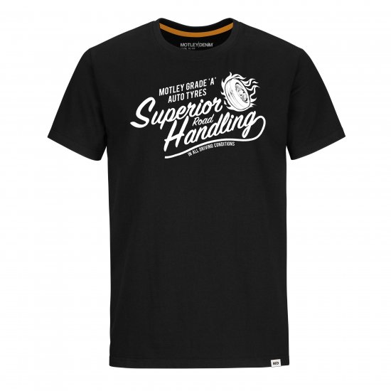 Motley Denim Nottingham T-Shirt White on Black - Koszulki - T-shirty meskie Duże Rozmiary - 2XL-14XL