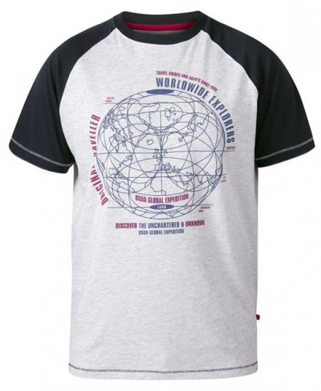 D555 Obama Worldwide Explorers T-Shirt Off White Marl - Koszulki - T-shirty meskie Duże Rozmiary - 2XL-14XL