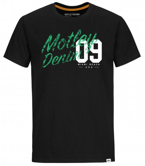 Motley Denim Oxford T-Shirt Green on Black - Koszulki - T-shirty meskie Duże Rozmiary - 2XL-14XL