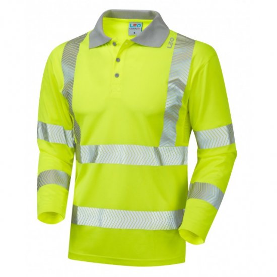 Leo Barricane Ecoviz Performance+ Sleeved Polo Shirt Hi-Vis Yellow - Odzież robocza - Odzież robocza 3XL-6XL